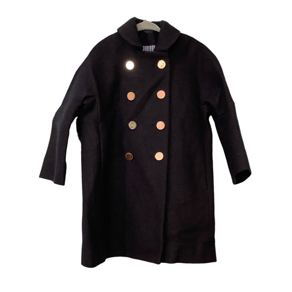 CrewCuts Kids Navy Blue Lined Pea Coat Copper Color Buttons Size 4/5